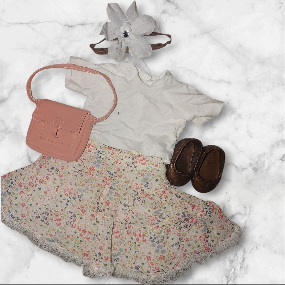 ʕ·ᴥ·ʔ Doll Floral Skirt and White Top Set with Accessories